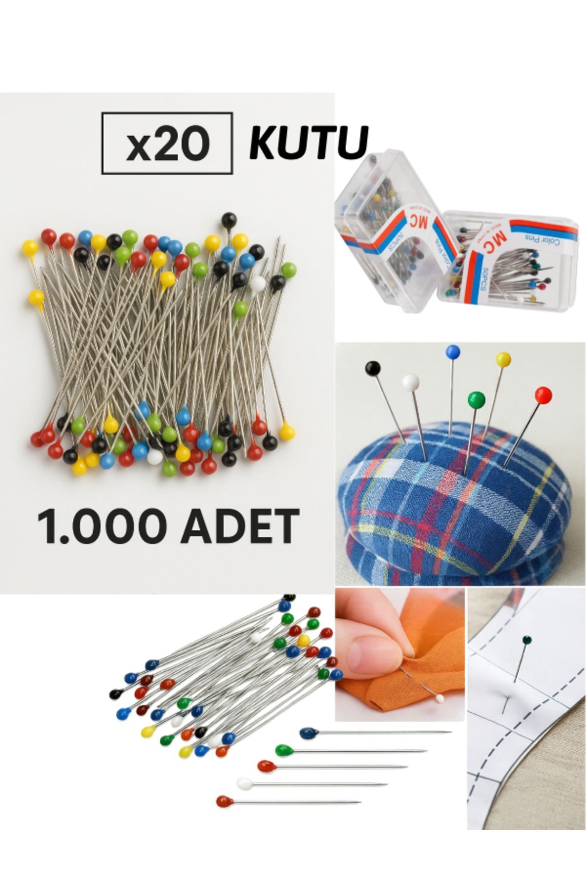 20 Kutu (1.000 ADET) Eşarp Iğnesi Başörtü Iğnesi Türban Şal Iğnesi Toplu Iğne nişan,kına,düğün