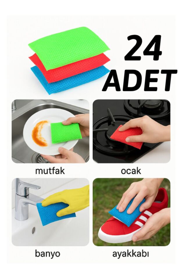 24 Adet Petek Dokulu Bulaşık Süngeri Sihirli Pratik Sünger