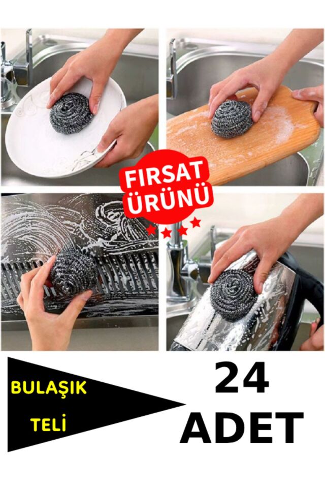 24 Adet Bulaşık Teli Ovma Teli Ekonomik Toptel Sürtme Teli