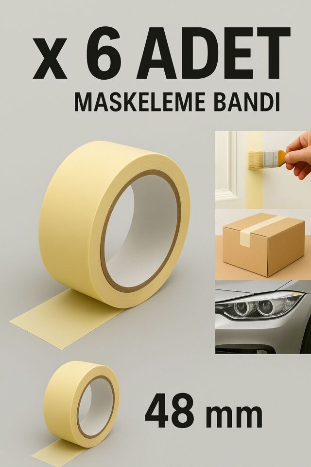 6 Adet Kağıt Bant 48mm Maskeleme Bandı Boya Bandı