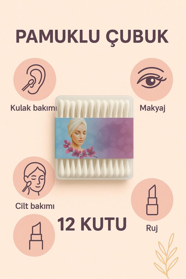 12 KUTU Kulak Çöpü Pamuklu Kulak Temizleme Çubuğu