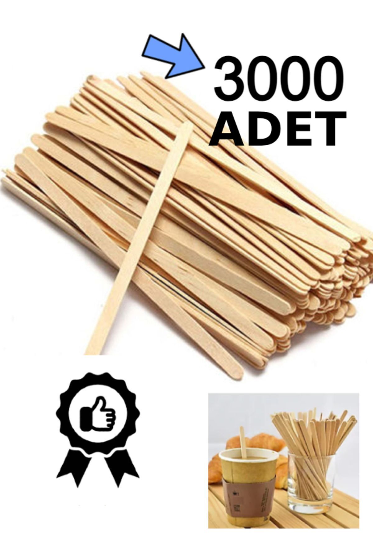 3000 Adet Tahta Ahşap Karıştırıcı Çay Kahve Kaşığı Kaşık Karıştırma Çubuğu