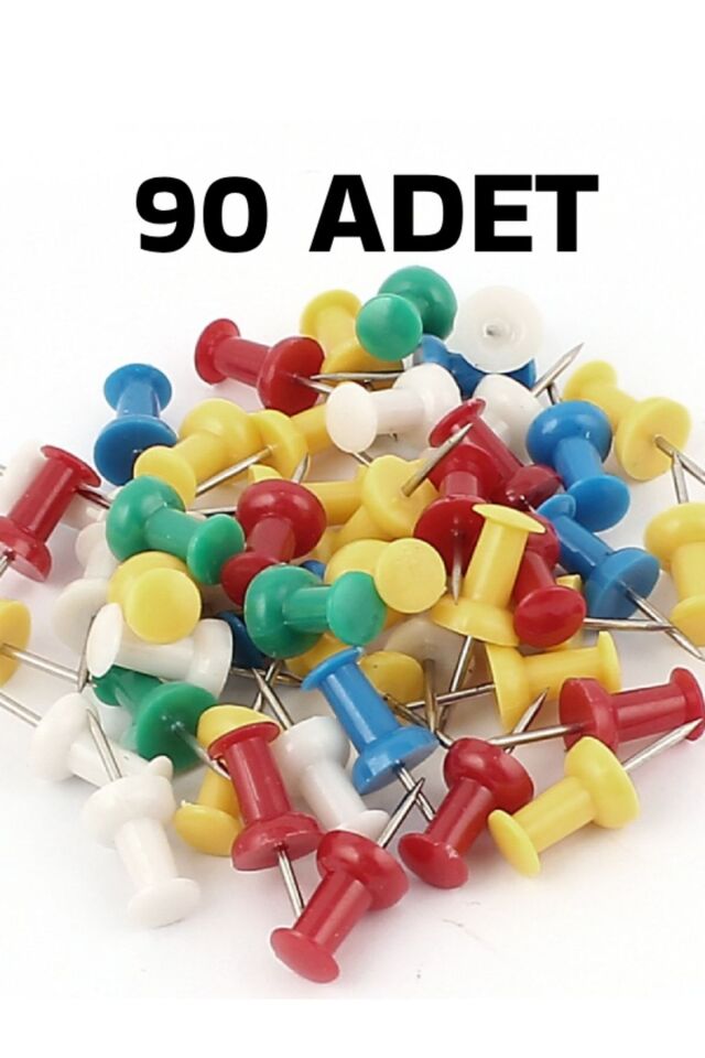90 Adet Renkli Harita Çivisi Mantar Pano Raptiyesi Pano Iğnesi