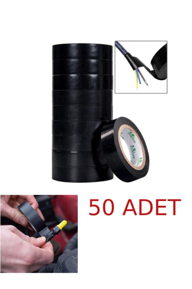 50 Adet Siyah Elektrik Bandı Kablo Bandı Pvc Izole Bant