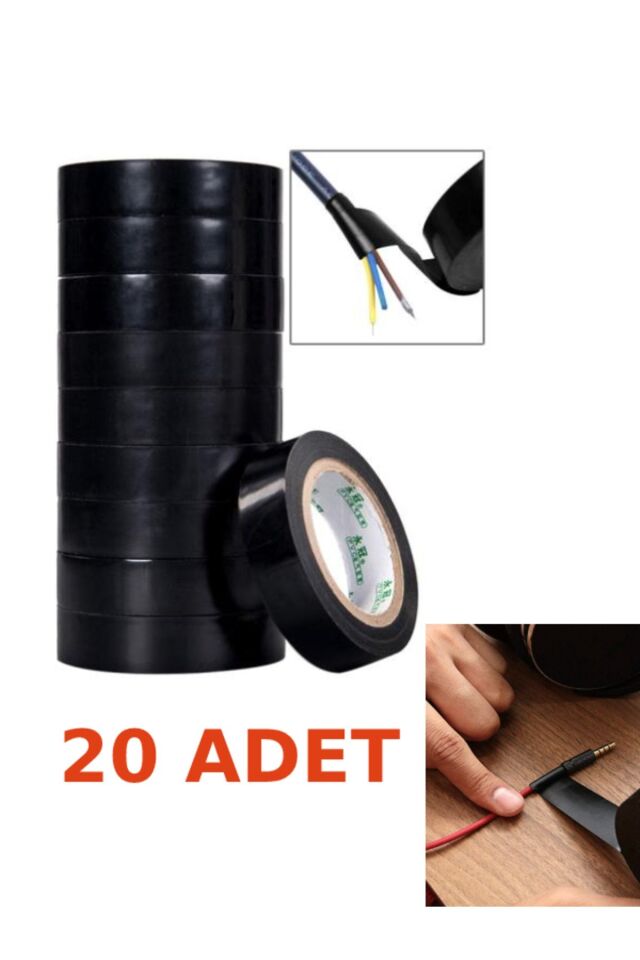 20 Adet Siyah Elektrik Bandı Pvc Kablo Izole Bantı