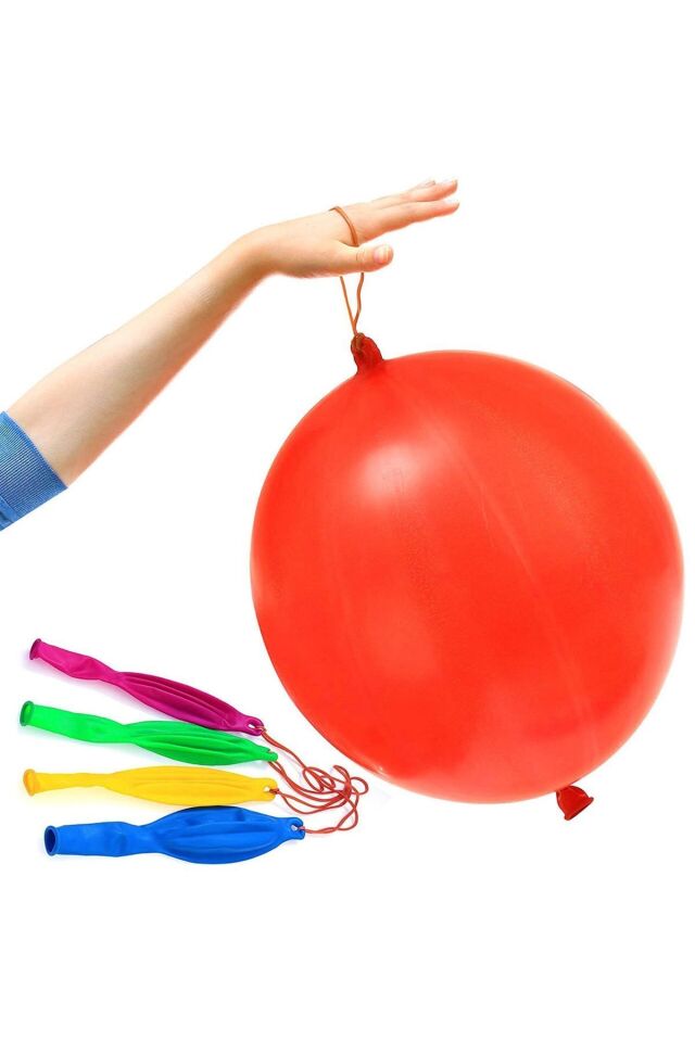 60 Adet Lastikli Zıpzıp Balon Ipli Punch Panç Büyük Balon