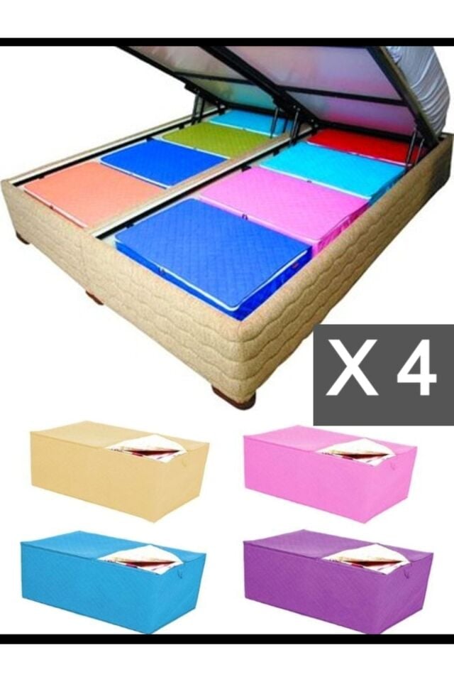 4 Adet Hurç Çekyat Baza Altı Hurcu 62x37x24 Cm Yastık Yorgan Kıyafet Düzenleme Eşya Taşıma