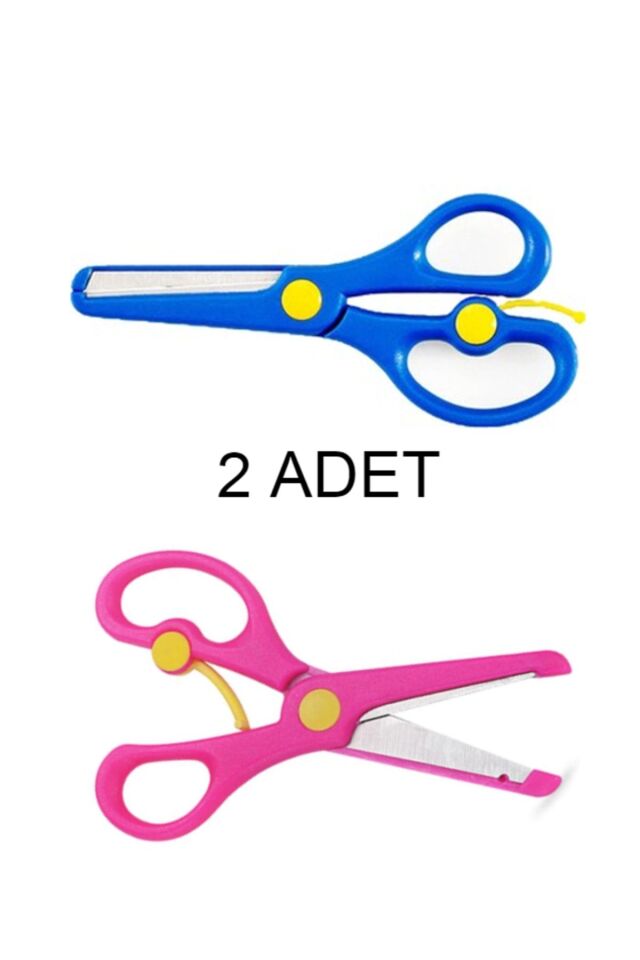 2 Adet Çocuk Makası Küt Uçlu Yaylı Plastik Korumalı Okul Makası Öğrenci Makası