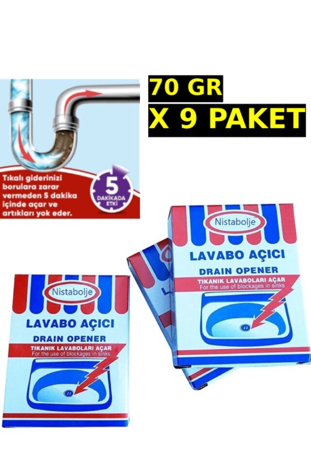 Lavabo Açıcı 70 gr X 9 Paket Mutfak Banyo Wc Gider Açıcı