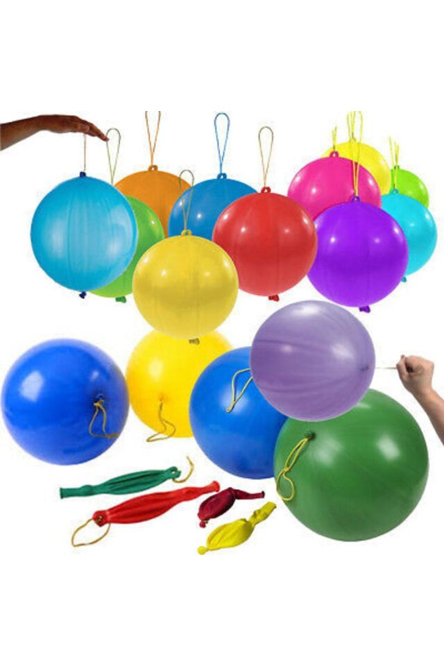 30 Adet Lastikli Zıpzıp Balon Ipli Punch Panç Büyük Balon