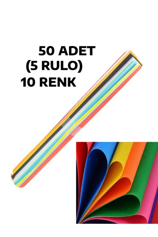 50 Adet 50x70 Cm Fon Kartonu 10 Renk(5 RULO) Fon Kartonu