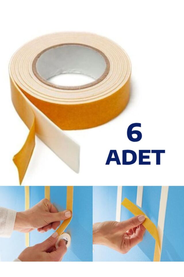 6 Adet Çift Taraflı Köpük Bant 2 Mt X 6 Adet