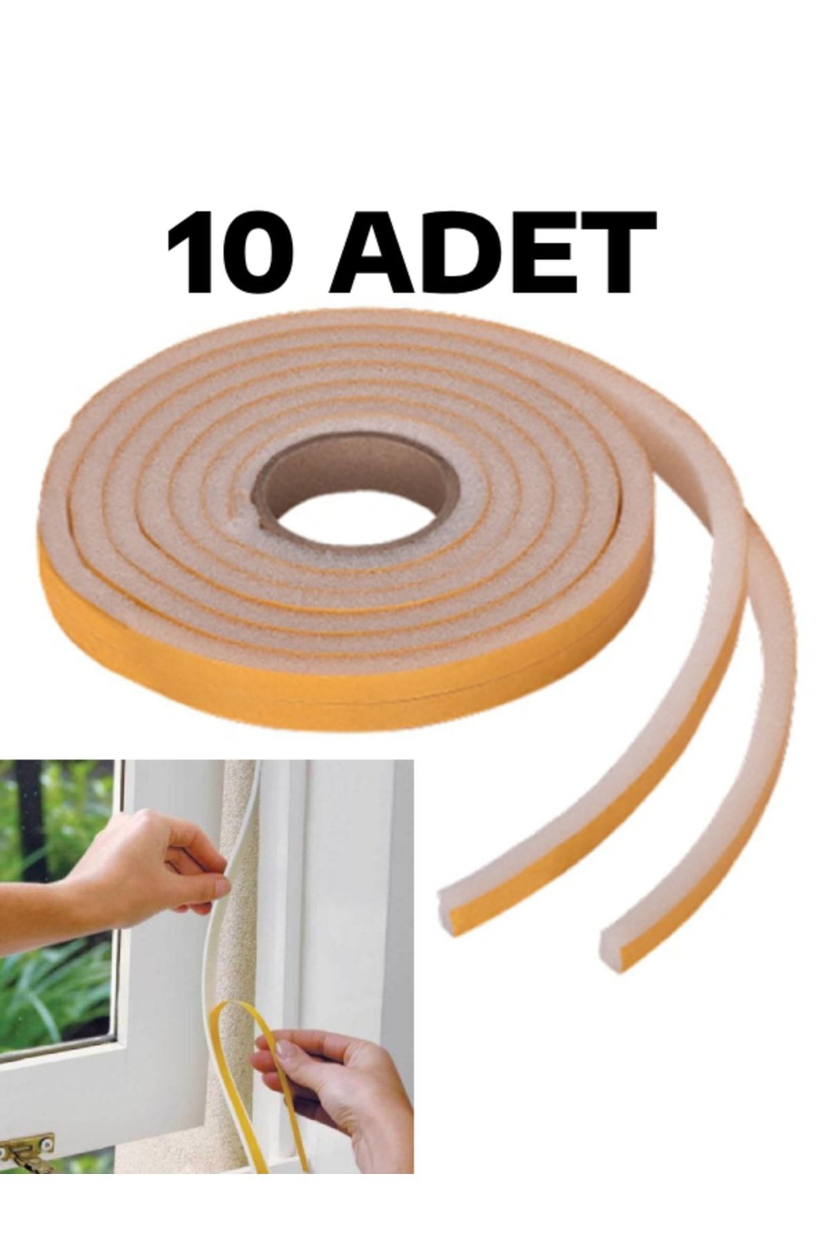 10 Adet Yapışkanlı Pencere Bandı Izolasyon Isı Yalıtım Süngeri (5 METREX10)