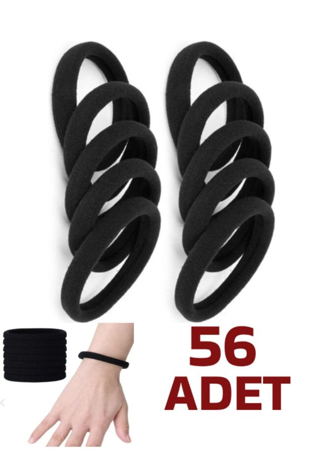 Siyah Kadın 56 Adet Orta Boy Esnek Havlu Lastik Toka