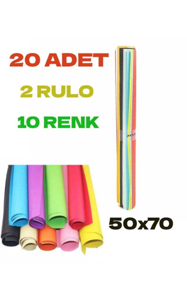 20 Adet 50x70 Cm Fon Kartonu 10 Renk(2 RULO) Fon Kartonu