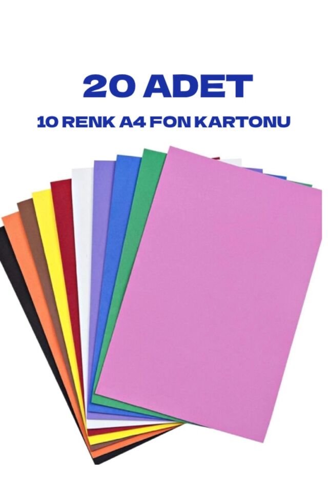 20 Adet A4 Renkli Fon Kartonu 23 X 34 cm 10 Renk