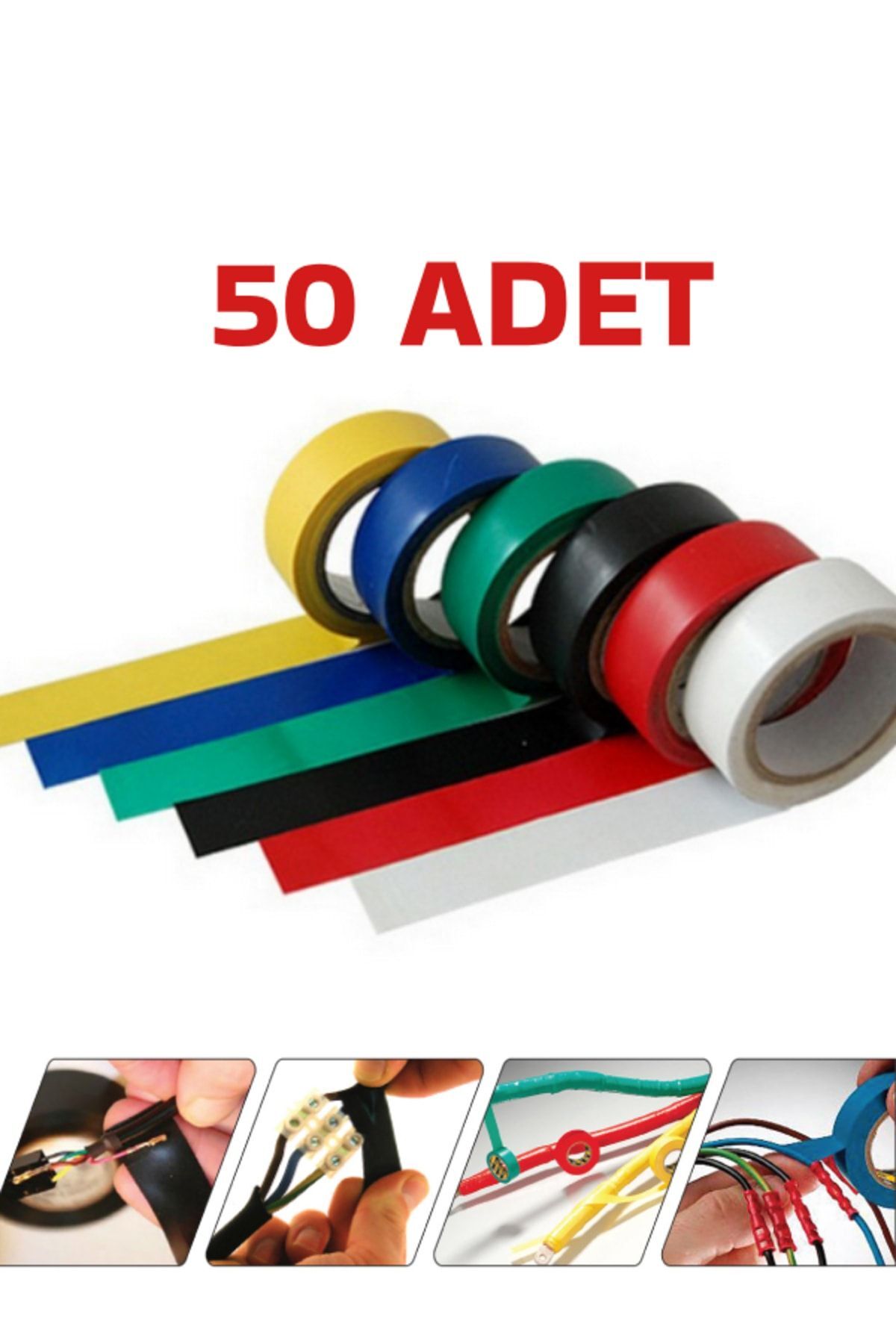 50 Adet Renkli Elektrik Bandı Izole Bant