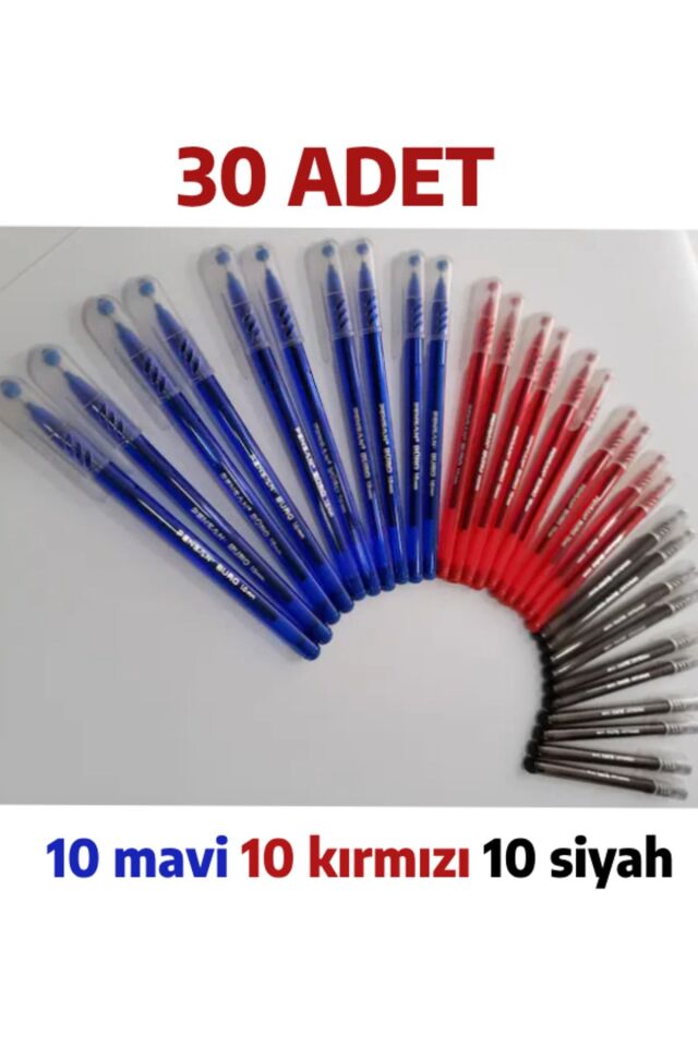 Büro Tükenmez Kalem 30 Adet (10 MAVİ, 10 KIRMIZI, 10 SİYAH)