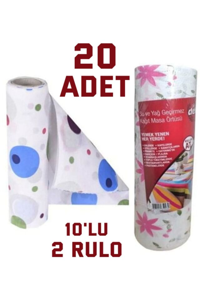 20 Adet Kullan At Masa Örtüsü Sıvı Geçirmez(2 RULO) Tek Kullanımlık 100x120 Cm Piknik Sofra Kağıdı