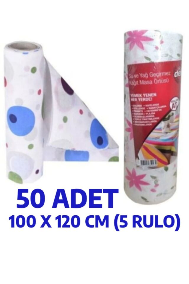 50 Adet Kullan At Masa Örtüsü Sıvı Geçirmez(5 RULO) Tek Kullanımlık 100x120 Cm Piknik Sofra Kağıdı
