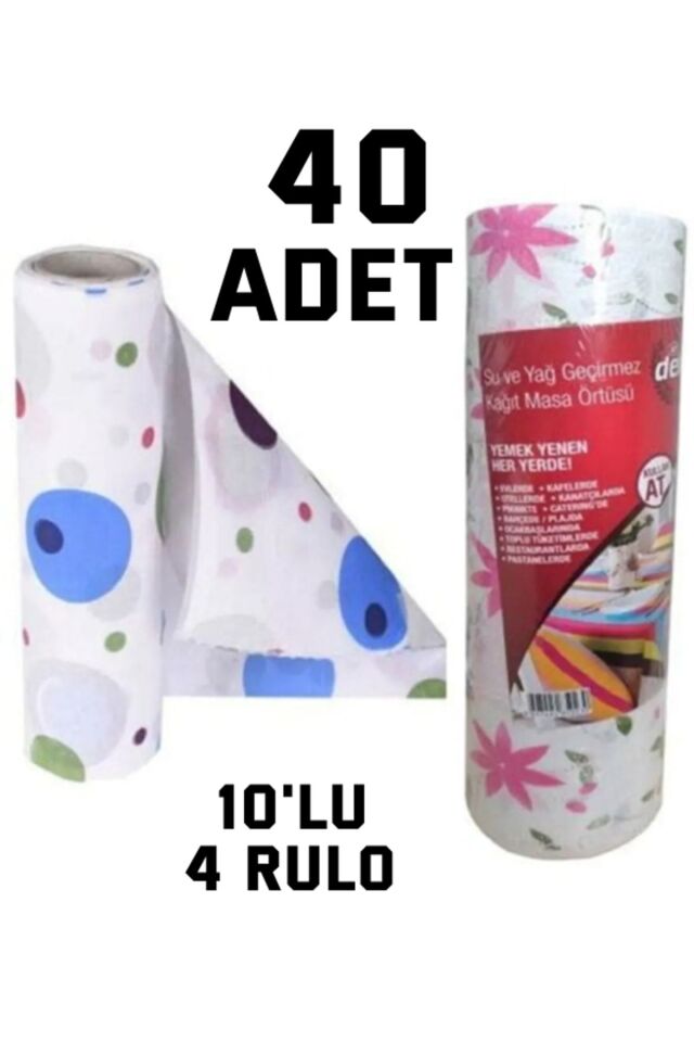 40 Adet Kullan At Masa Örtüsü Sıvı Geçirmez(4 RULO) Tek Kullanımlık 100x120 Cm Piknik Sofra Kağıdı