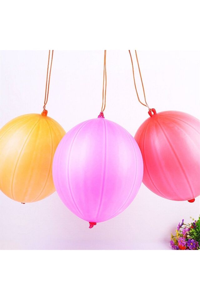 10 Adet Lastikli Zıpzıp Balon Ipli Punch Panç Büyük Balon