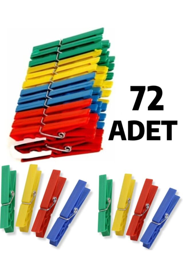 72 Adet Mandal Klasik Çamaşır Mandalı Plastik