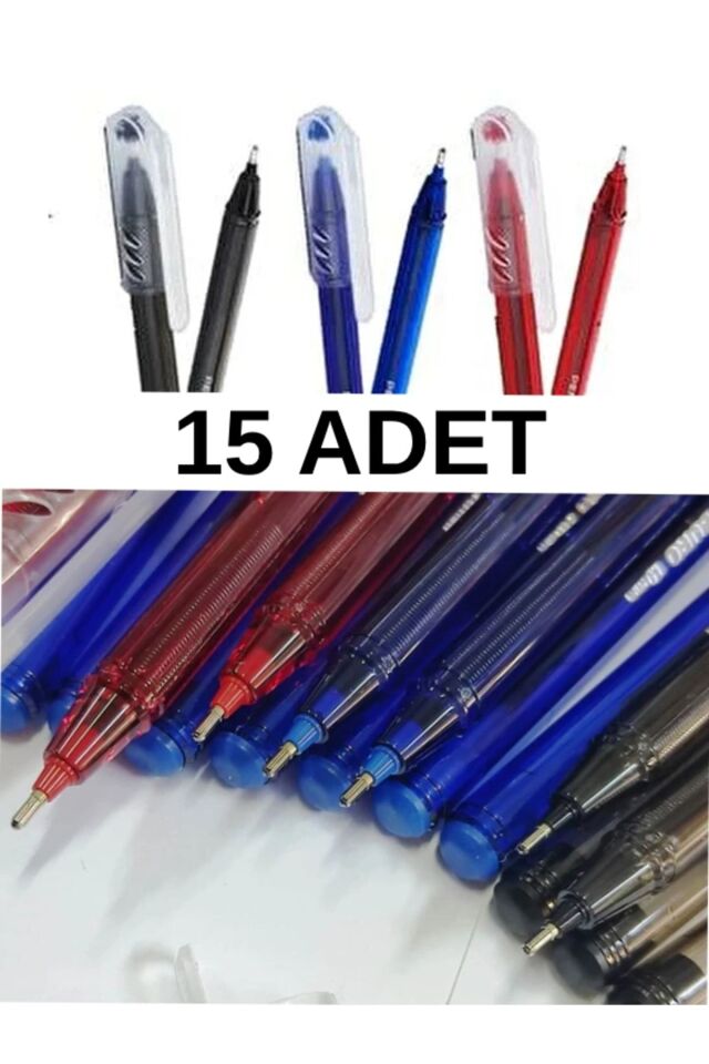 Büro Tükenmez Kalem 15 Adet (5 MAVİ, 5 KIRMIZI, 5 SİYAH)