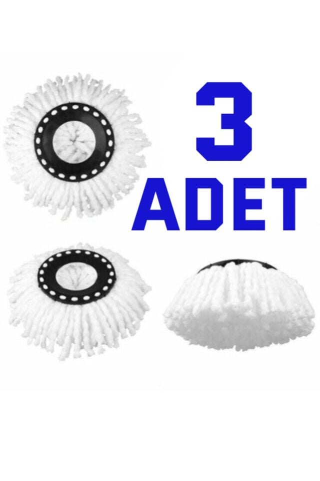 Döner Başlıklı Mop Yedeği 3 Lü Set Mikrofiber Döner Paspas Yedek